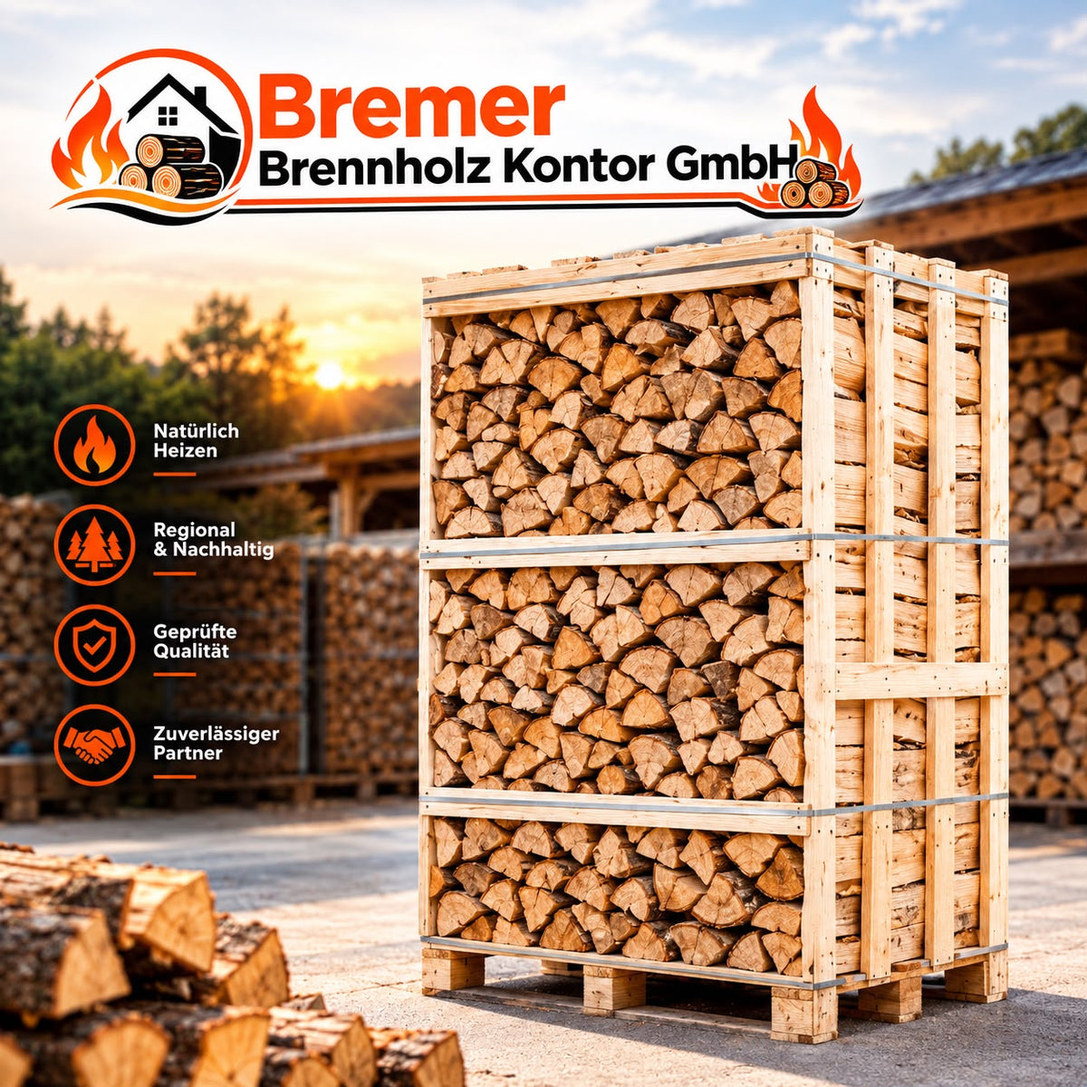 Palette kammergetrocknetes gespalten Eiche Brennholz 33cm